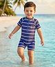 Babyhug Water Repellent Half Raglan Sleeves Legged Swimsuit With Anchor Print - Navy Blue