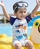 Babyhug Water Repellent Half Raglan Sleeves Legged Swimsuit With Sea Animals Print - White