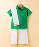 Dapper Dudes Half Sleeves Solid Shirt With Mundu & Angavastram Set - Green