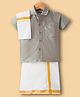 Dapper Dudes Half Sleeves Solid Shirt With Mundu & Angavastram Set - Sea Green
