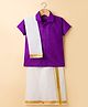 Dapper Dudes Half Sleeves Solid Shirt With Mundu & Angavastram Set - Purple