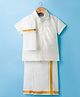 Dapper Dudes Half Sleeves Solid Shirt With Mundu & Angavastram Set - Off White