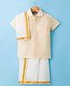 Dapper Dudes Half Sleeves Solid Shirt With Mundu & Angavastram Set - Fawn