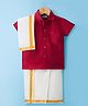 Dapper Dudes Half Sleeves Solid Shirt With Mundu & Angavastram Set - Red