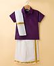 Dapper Dudes Half Sleeves Solid Shirt With Mundu & Angavastram Set - Wine