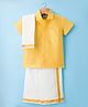 Dapper Dudes Half Sleeves Solid Shirt With Mundu & Angavastram Set - Yellow