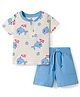 Doodle Poodle 100% Cotton Single Jersey Knit Half Sleeves T-Shirt & Shorts Set with Dolphin Print - Light Blue & White