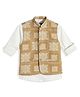 Charchit Cotton Blend Woven Geometric Printed Jacket With Full Sleeves Shirt - Mustard