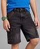 Primo Gino Woven Knee Length Washed Denim Cargo Shorts - Charcoal Grey