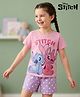 Pine Kids Disney Single Jersey Knit Half Sleeves T-Shirt & Shorts Night Suit With Lilo n Angel Graphics - Multicolor