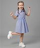 Primo Gino Woven Half Sleeves Yarn Dyed Striped Shirt Dress - Blue