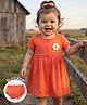 Babyhug Interlock Knit Half Sleeves Frock With Floral Print & Bloomer - Orange