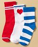 Honeyhap Premium Cotton Blend Knit Cotton Bamboo Spandex Socks with Bio Finish & Heart Design & Stripes Pack of 3 - Blue White & Red