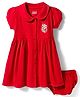Babyhug Interlock Knit Half Sleeves Peter Pan Collared Frock with Bloomer & Floral Print - Red