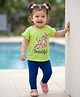Doodle Poodle 100% Cotton Single Jersey Knit Half Sleeves Top & Lounge Pant Set With Butterfly Print - Lime Green & Navy Blue