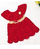 USHA ENTERPRISES Woollen Woven Half Sleeves Floral Applique Detailed Dress - Red