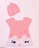 USHA ENTERPRISES Woollen Woven Sleeveless Kitten Designed Dress With Cap - Pink