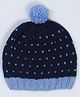 USHA ENTERPRISES Wool Woven Abstract Designed Pom Pom Detailed Beanie Cap - Blue - Circumference 34-38 Cms
