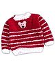 USHA ENTERPRISES Wool Woven Full Sleeves Striped Teddy Patch Detailed Sweater - Red