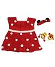 USHA ENTERPRISES Wool Woven Sleeveless Polka Dots Designed Dress With Headband & Booties - Red
