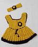 USHA ENTERPRISES Wool Woven Sleeveless Floral Applique Detailed Dress With Headband - Yellow