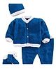 USHA ENTERPRISES Woollen  Woven Full Sleeves Solid Sweater With Pants Cap & Booties - Blue