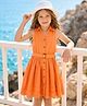 Hola Bonita 100% Cotton Woven Sleeveless Embroidered Frock With Belt - Orange