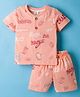 Mini Donuts Single Jersey Knit Half Sleeves T-Shirt & Shorts Co-ord Set With Text Print - Orange