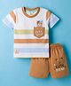 Mini Donuts Single Jersey Knit Half Sleeves T-Shirt & Shorts Set With Teddy Bear Print - Brown