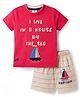 Mini Donuts Single Jersey Knit Half Sleeves T-Shirt & Shorts Set with Nautical Theme Print - Red & Beige
