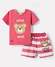 Mini Donuts Single Jersey Knit Half Sleeves Bear Embroidered &   T-Shirt & Shorts With Stripes Set - Pink