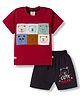 Mini Donuts Single Jersey Knit Half Sleeves Bear Patch T-Shirt & Shorts Set - Red & Black