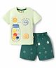 Mini Donuts Single Jersey Knit Half Sleeves Smiley Patch T-Shirt & Shorts Set - Green