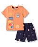 Mini Donuts Single Jersey Knit Half Sleeves Smile Patch T-Shirt & Shorts Set - Orange & Navy Blue