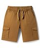 Primo Gino Cotton Elastane Knit Knee Length Solid Colour Shorts with Cargo Pockets - Brown