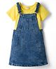 Hola Bonita Cotton Woven Half Sleeves T-Shirt with Denim Pinafore - Blue