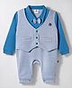 Mini Taurus Interlock Woven Full Sleeves Striped Party Romper With Bow Applique & Attached Waistcoat - Blue