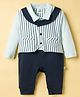 Mini Taurus Interlock Woven Full Sleeves Striped Party Romper - Navy Blue