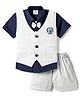 Mini Taurus Sinker Knit Half Sleeves 3 Piece Party Suit With Bow Applique & Teddy Bear Embroidery - Light Blue