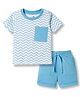Doodle Poodle 100% Cotton Single Jersey Knit Half Sleeves Printed T-Shirt & Shorts Set - White & Blue