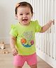 Doodle Poodle 100% Cotton Single Jersey Knit Half Sleeves Text Printed Top & Shorts Set - Pink & Light Green