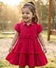 Babyhug Poplin Knit Half Sleeves Solid Frock - Dark Pink