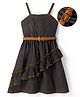 Hola Bonita 100% Cotton Woven Sleeveless Solid Denim Dress With Belt - Black