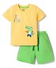 Doodle Poodle 100% Cotton Single Jersey Knit Half Sleeves T-Shirt & Shorts Set With Crocodile Print - Yellow & Green