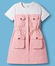 Kookie Kids Single Jersey Woven   Half Sleeves Frock with Pocket Detailing - Pink