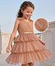 Hola Bonita Knit Sleeveless Shimmered Layered Party Dress with Belt - Golden
