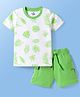 Doodle Poodle 100% Cotton Single Jersey Knit Half Sleeves T-Shirt & Shorts Set With Leaf Print - White & Green