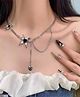 Yu Fashions Asymmetrical Mixed Chain Black Heart Butterfly Fairy Silver  Plated Korean Necklace-17.2 g