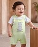 Babyoye 100% Cotton Knit Half Sleeves Hippo Printed Dungaree With Inner Tee - Light Green