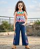 OLLINGTON ST. Cotton Printed Sleeveless Top & Denim Pant Set - Multicolour & Blue